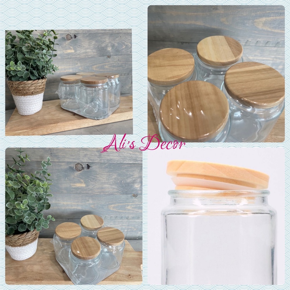 Bundle- 4 pack of glass jars with natural wood lids Target home, storage decor